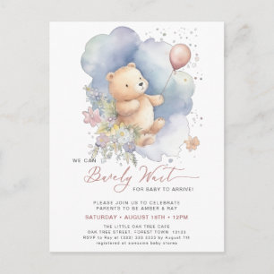 Mauve We Can Bearly Wait Girl Baby Shower Invitation Postcard