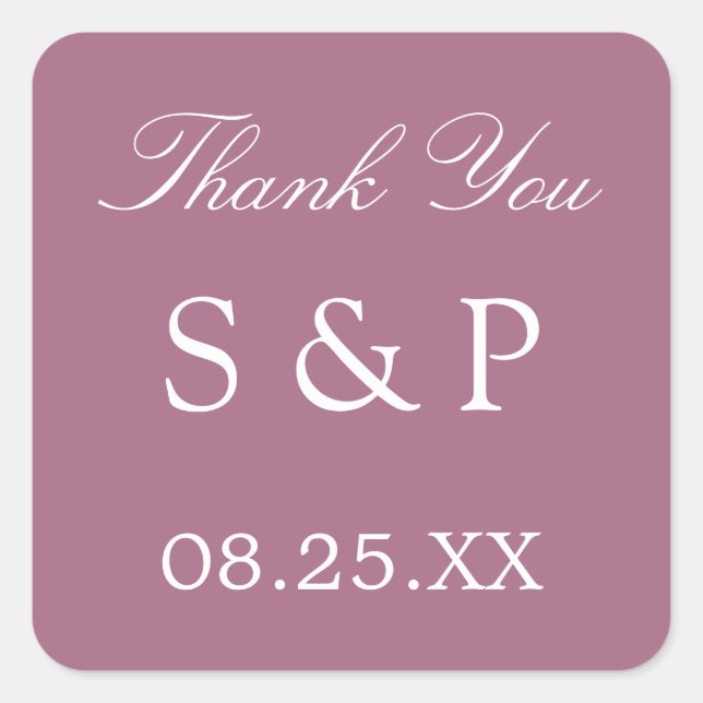 Mauve Wedding Favour Thank You Sticker (Front)