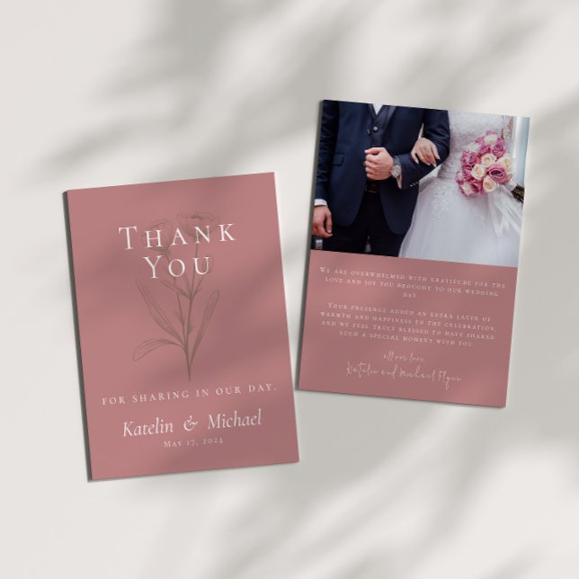Mauve Wedding Photo Thank You Card (Creator Uploaded)
