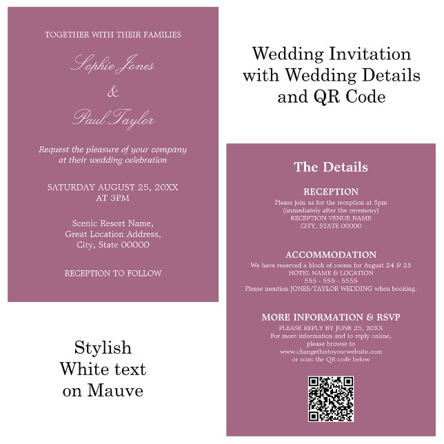 Mauve Wedding QR Code RSVP Invitation (Creator Uploaded)