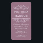 Mauve Wedding Wine Bottle Monogram Favour Labels<br><div class="desc">Perfect for vineyard weddings or wine bottle favours,  these elegant vintage flourished style labels feature a custom wedding monogram with bride and groom's names,  the wedding date,  type of wine,  and thank you message that can be completely personalised. Mauve pink / purple.</div>