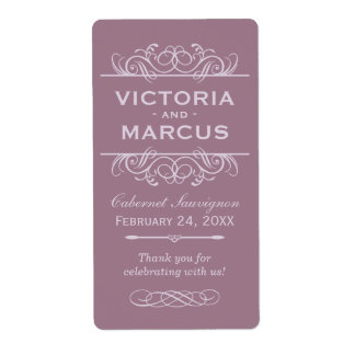 Mauve Wedding Wine Bottle Monogram Favour Labels