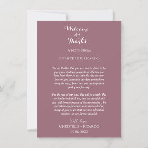 Mauve Welcome & thank you Wedding note 