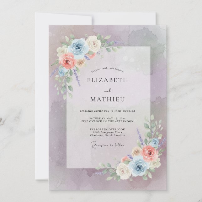 Mauve Whimsical Floral Wedding Invitation (Front)