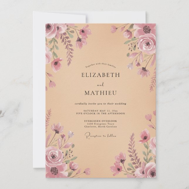 Mauve Whispering Bloom Wedding Invitation (Front)