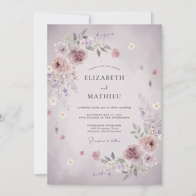Mauve Whispering Blossom Wedding Invitation (Front)