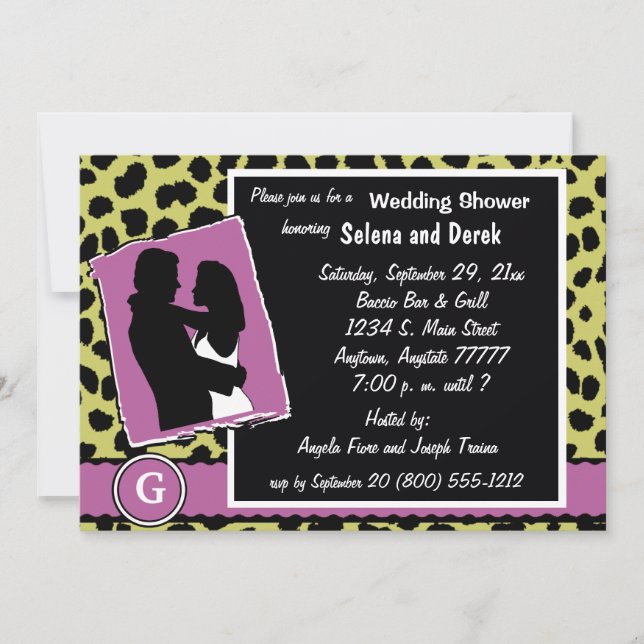 Mauve White And Green Monogram Leopard Invitation (Front)