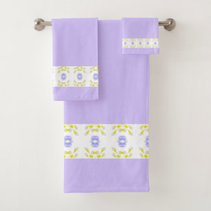Mauve White And Lime Green Bath Towel Set