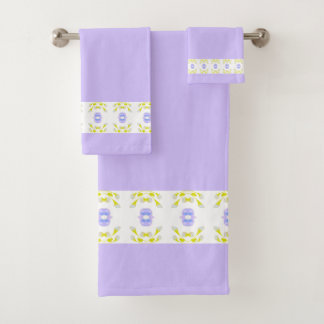 Mauve White And Lime Green Bath Towel Set