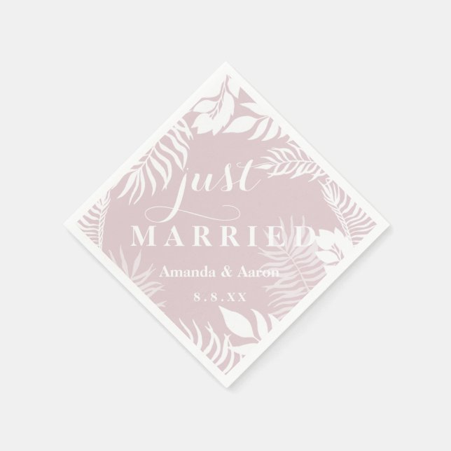 Mauve White Floral Pink Pastel Just Married Napkin (Corner)