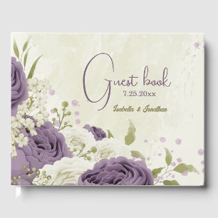 mauve white flowers greenery wedding guest book
