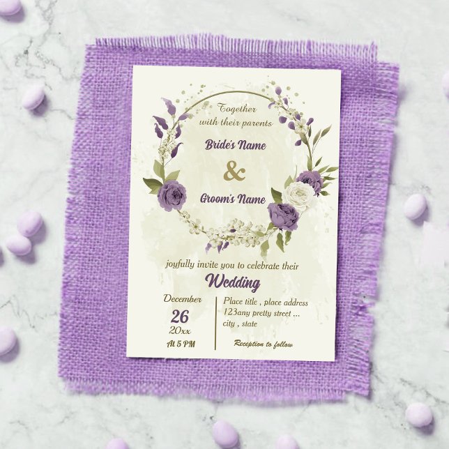 mauve white flowers greenery wedding invitation (Creator Uploaded)