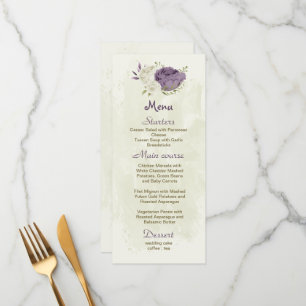 mauve white flowers greenery wedding menu