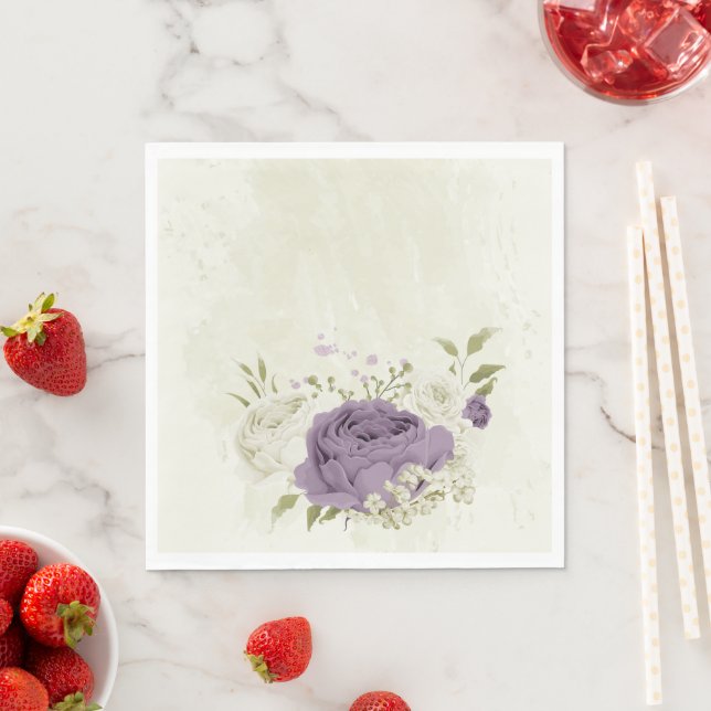 mauve white flowers greenery wedding napkin (Insitu)
