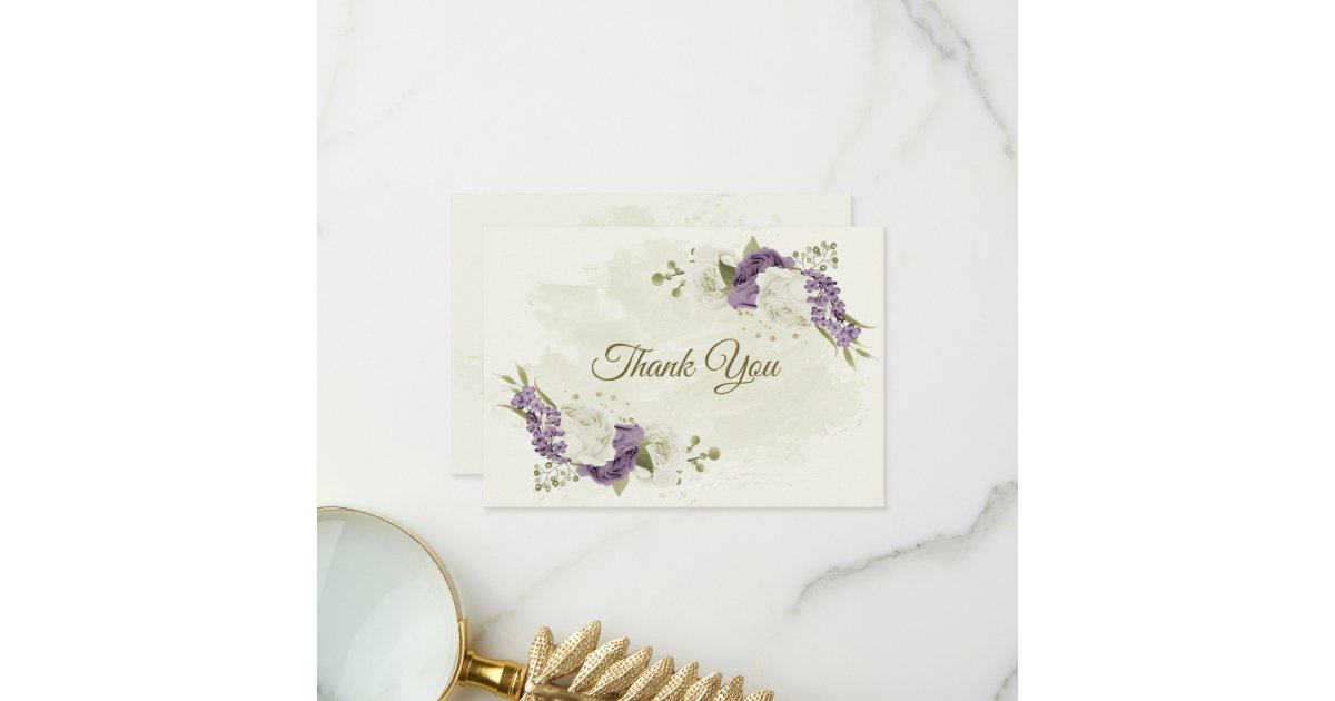 mauve white flowers greenery wedding thank you card | Zazzle