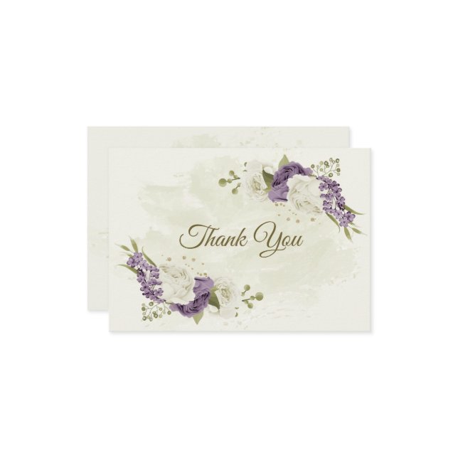 mauve white flowers greenery wedding thank you card (Front/Back In Situ)