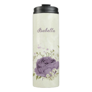 mauve white flowers greenery wedding thermal tumbler