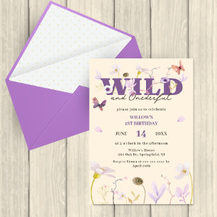 Mauve Wild & Onederful Wildflower 1st Birthday  Invitation