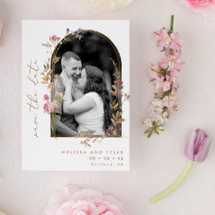 Mauve Wildflowers Arch Frame Photo Save The Date