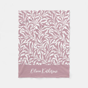 Mauve Willow Bough Monogrammed Fleece Blanket