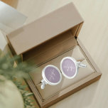 Mauve with White Stylised Monogram Cufflinks<br><div class="desc">A pair of sterling silver plated, round cufflinks for the fashionable man that feature a trendy, mauve colour to match his outfit along with his name printed in white, upper case letters and superimposed with white, stylised initials. Personalise cufflinks by editing and replacing name and initials as desired. A classy...</div>