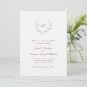 Mauve Wreath Monogram QR Code Elegant Wedding Save The Date