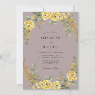 Mauve Yellow Floral Wedding Invitation