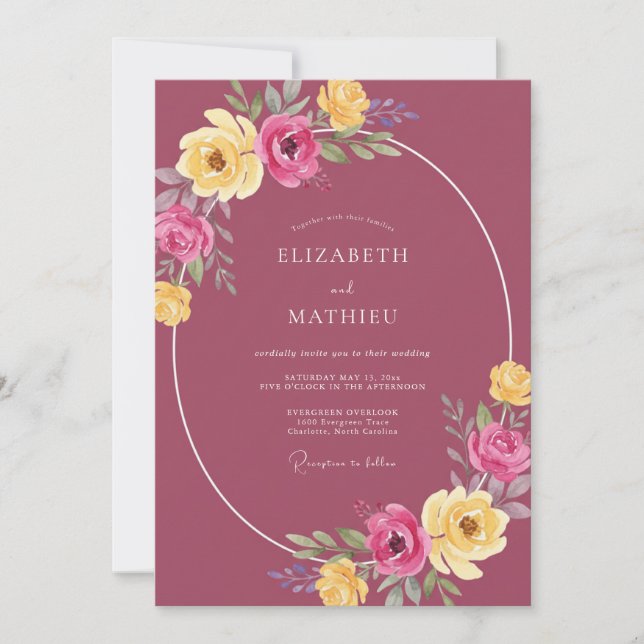 Mauve Yellow Wildflower Wedding Invitation (Front)