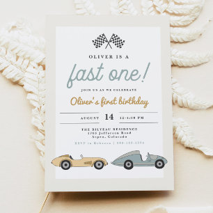 MAVERICK Pastel Race Car Fast One 1st Birthday Invitation