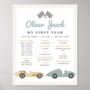 MAVERICK Retro Pastel Race Car 1st Year Milestone Poster