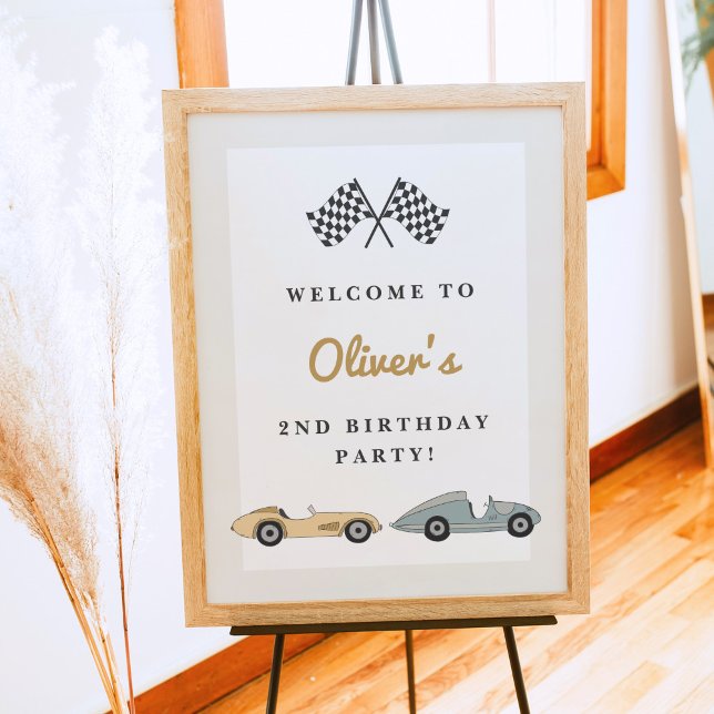 MAVERICK Retro Pastel Race Car 2nd Birthday  Poster (Creator Uploaded)