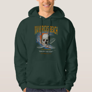 Mavericks Beach California Surfer Skull and Cross  Hoodie
