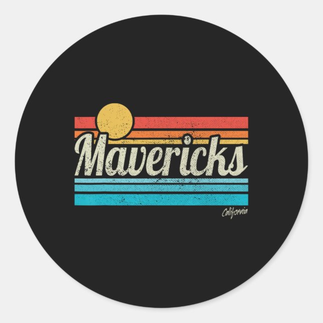 Mavericks California Retro Sunset Surf Trip I Love Classic Round Sticker (Front)