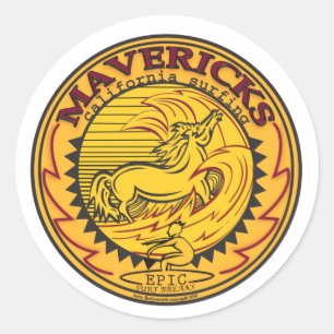 MAVERICKS CALIFORNIA SURFING CLASSIC ROUND STICKER