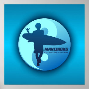 Mavericks -Half Moon Bay (Blue) Poster