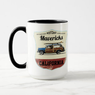  Mavericks Surfing Beach Woody Mug
