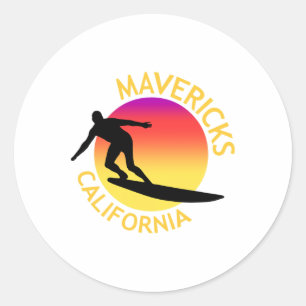 Mavericks Surfing California Vacation  Classic Round Sticker