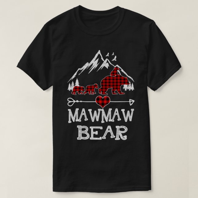 Mawmaw Bear Christmas Pajama Red Plaid Buffalo Fam T-Shirt (Design Front)