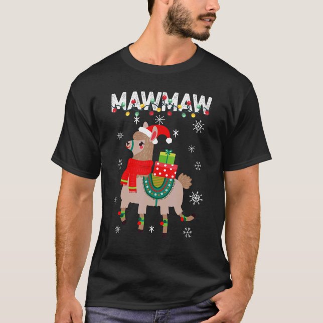 Mawmaw  Christmas Llama Lights Matching Family T-Shirt (Front)
