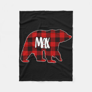 Max Bear Custom Red Buffalo Plaid Christmas Pajama Fleece Blanket