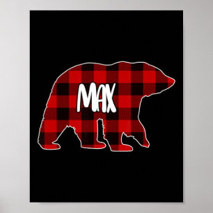 Max Bear Custom Red Buffalo Plaid Christmas Pajama Poster