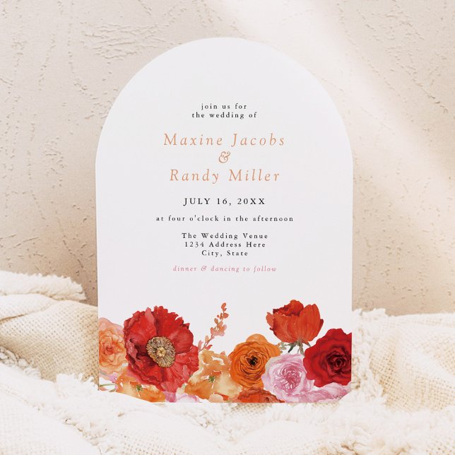 MAX Bold Fuchsia & Cobalt Floral Arched Wedding Invitation (Creator Uploaded)