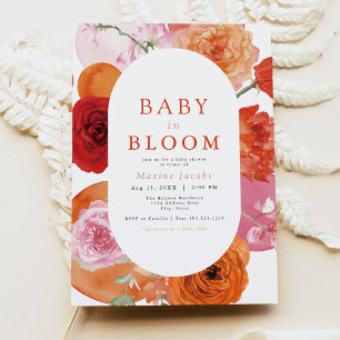 MAX Bold Fuchsia & Orange Floral Baby In Bloom Invitation