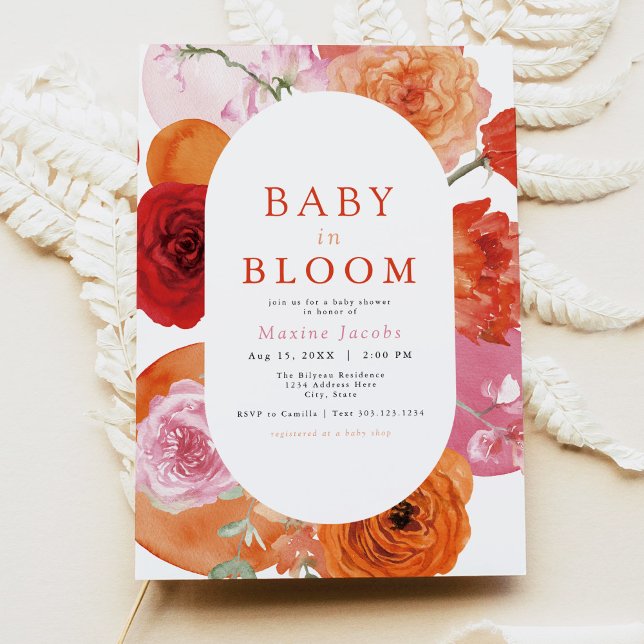 MAX Bold Fuchsia & Orange Floral Baby In Bloom Invitation (Creator Uploaded)