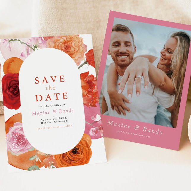 MAX Bold Fuchsia & Orange Floral Save the Date Invitation (Creator Uploaded)