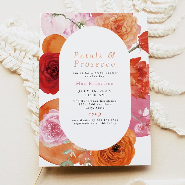 MAX Bright Floral Petals & Prosecco Bridal Shower Invitation (Creator Uploaded)