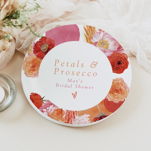 MAX Bright Floral Petals & Prosecco Bridal Shower Paper Plate (Creator Uploaded)