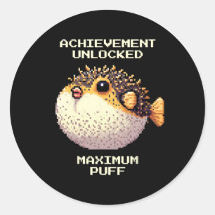 Max Puff Achieved Pixel Pufferfish Retro Gamer Art Classic Round Sticker
