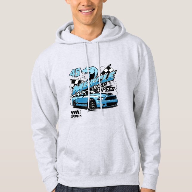 Max Speed Hoodie – Blue Sports Car & Racing Vibes (Front)