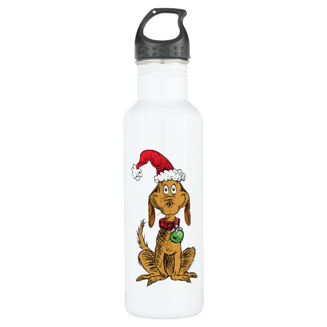 Max the Dog in Santa Hat 710 Ml Water Bottle (Front)